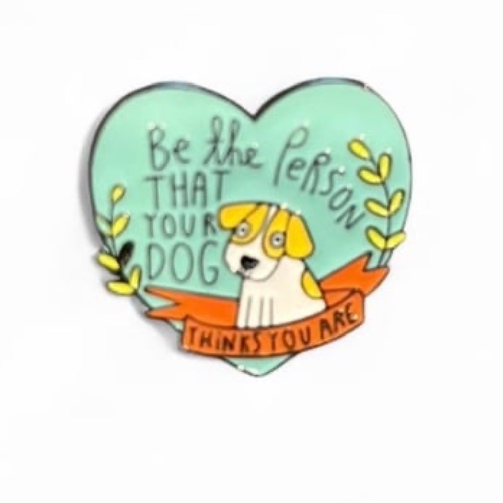 Heart-Shaped Dog Lover Enamel Pin - Green and Orange